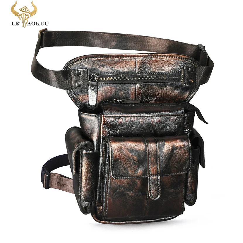 

Cattle Real Leather Men Design 8" Tablet Satchel Sling Bag Multi-function Coffee Travel Fanny Waist Belt Pack Leg Bag 913-5