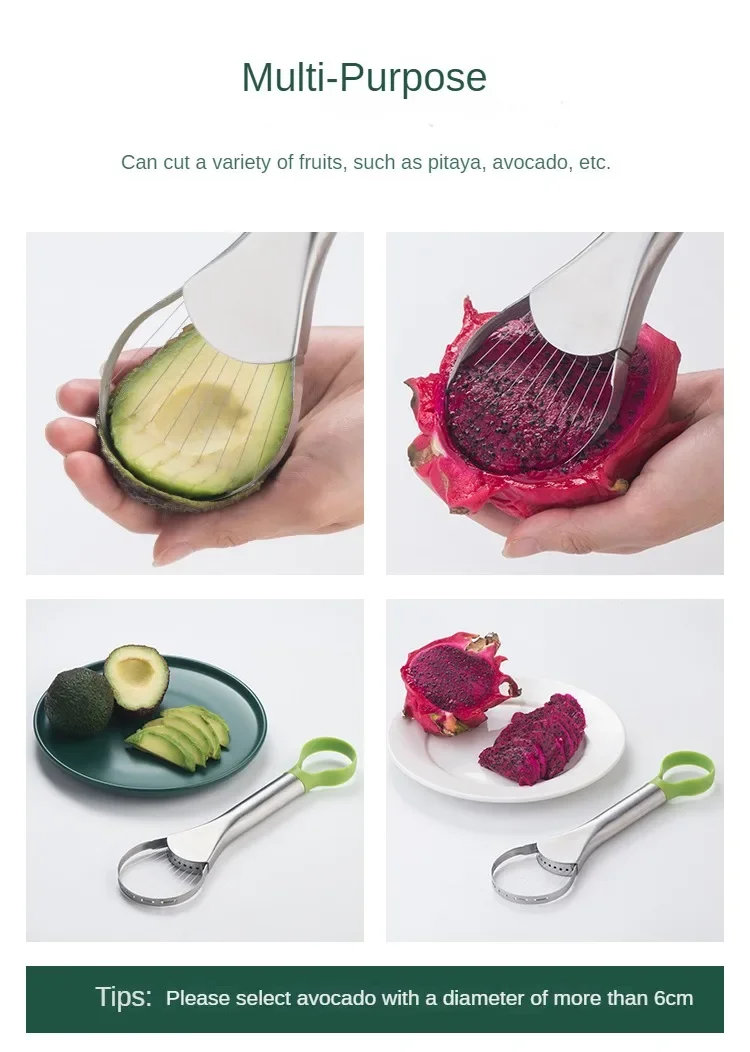 Stainless steel avocado slicer tool for clean and quick slicing