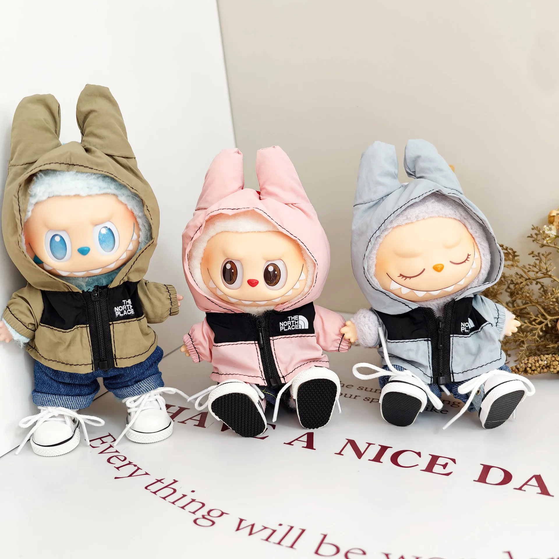 For 15/17cm LABUBU Clothes windbreaker jeans set for Labubu clothing Assault suit decoration Outfit Replace DIY toy accessories 1