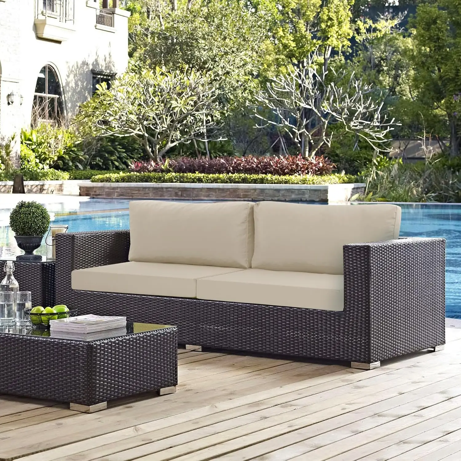 Patio Furniture Cushions Replacement Set of 2, Outdoor Deep Seat Couch Cushion and Backrest Pillow with Waterproof Removable