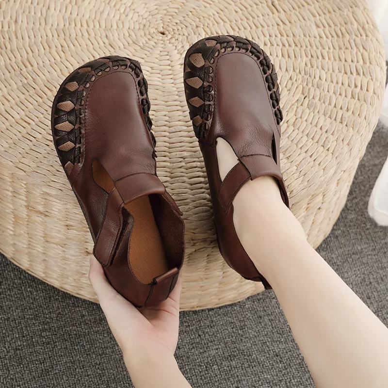 

New Retro Flats Shoes For Women Soft Soles Loop Hook 2023 Luxury Design Loafers Casual Leisure Handmade Weaving Ladies Shoes