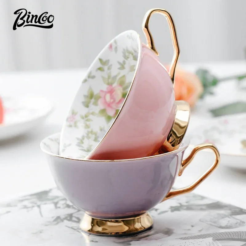 Bincoo European Bone China Coffee Cup Set Pink Bird Creative Ceramic Phnom Penh Afternoon Tea Cup & Saucer Nice Gift