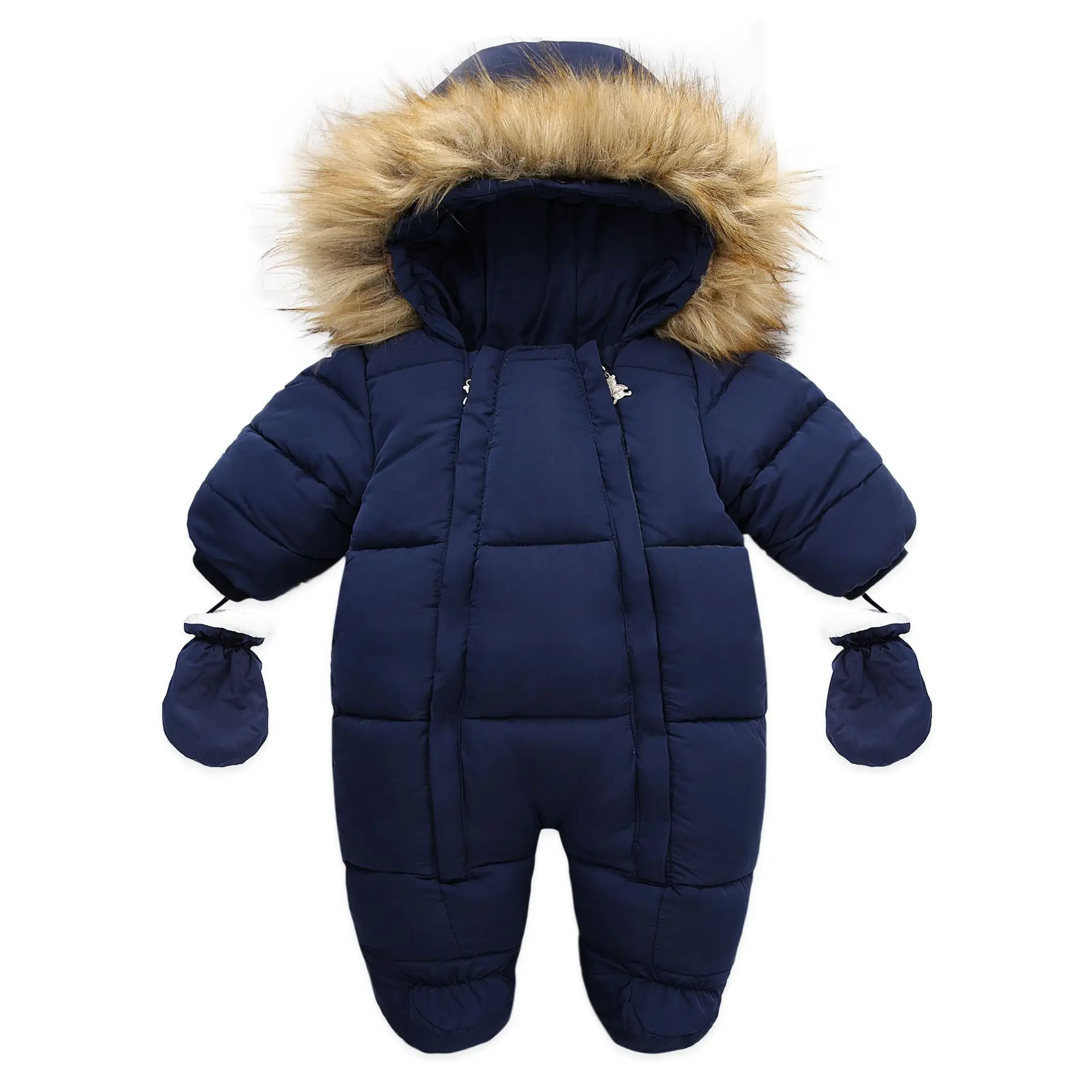 

New Winter Baby Girl Clothes Unisex Cotton Color Polka Dot Hooded Snowsuit Toddler Coats Newborn Baby Romper And Gloves Jacket