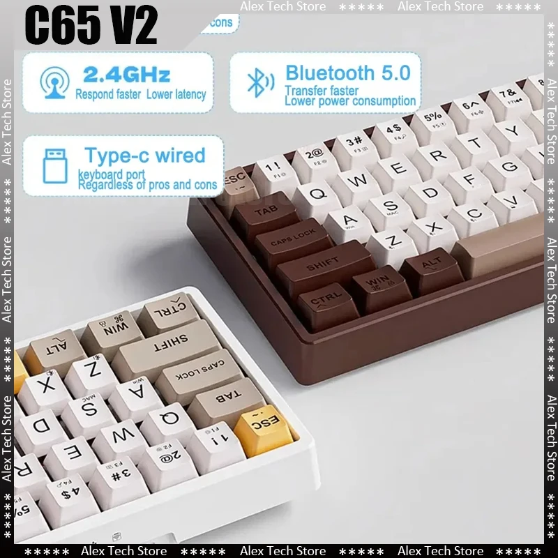 

Механическая клавиатура Eweadn C65 V2, 3 режима, 2,4 ГГц, Bluetooth, беспроводная, Type-C, прокладка, Горячая вилка, колпачки клавиш PBT, регулятор громкости, для игр, офиса, подарок