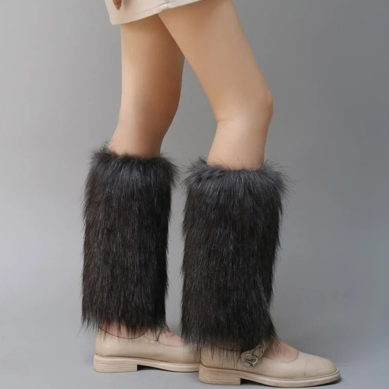 Furry Leg Warmers Faux Fur Fuzzy Boots Boot Covers Gray Boots With