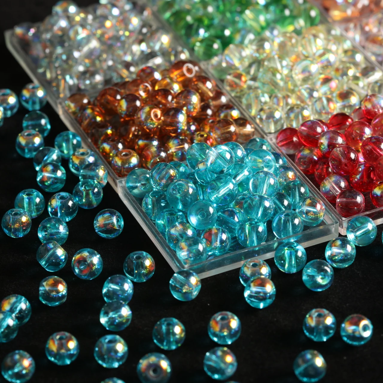 Sunset Orange Aurora Round Glass Beads - 320pcs Warm Tone Rainbow Spacer Beads