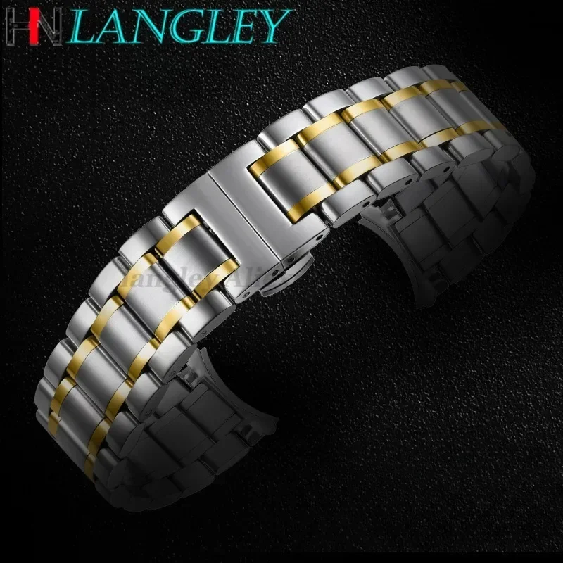 Sleek Stainless Steel Universal Watch Band with Curved End and Butterfly Clasp