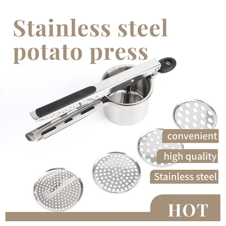 Description Picture 4 of itemStainless Steel Potato Masher Manual Press French Fries Cutter Dispenser Crusher Making Squeezer With 3/4 Interchangeable Discs