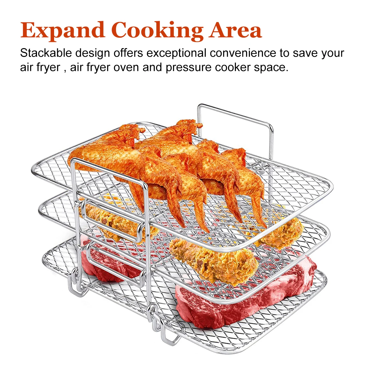 Air Fryer Rack 2/3-layers Stackable Grilling Rack Stainless Steel Gril Oven Steamer Roasting Kitchen Cooking Tools air fryer rack