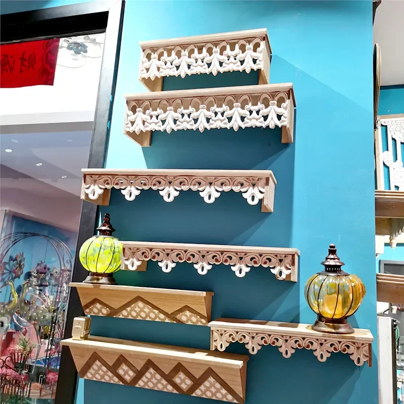 French wood shelf wall shelf Moroccan carved balcony wall hanger retro garden decoration word baffle 3