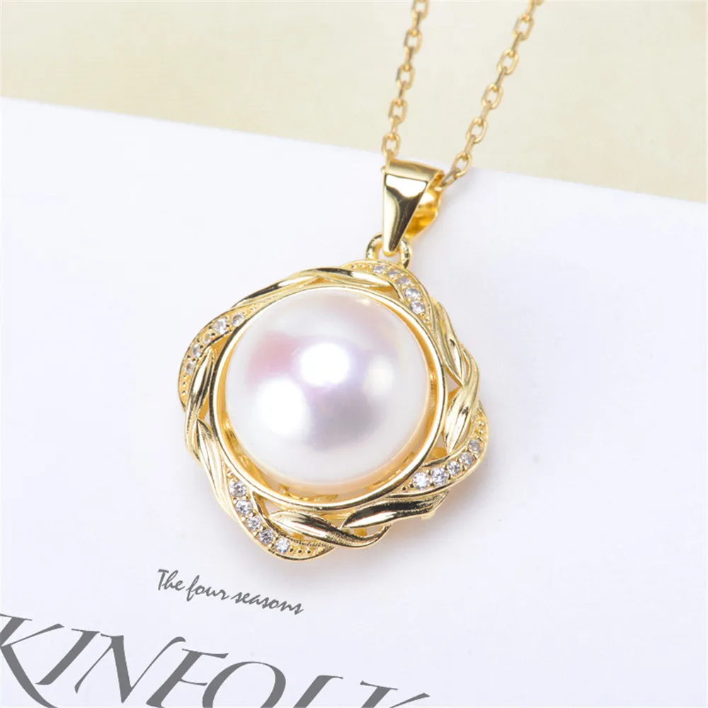 

DIY pearl accessories S925 sterling silver pearl pendant empty holder concealer necklace pendant with 12-13mm beads