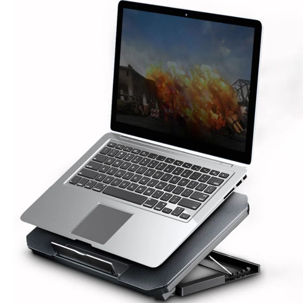 Premium Adjustable Laptop Cooling Pad with LED Lighting and Metal Mesh Design