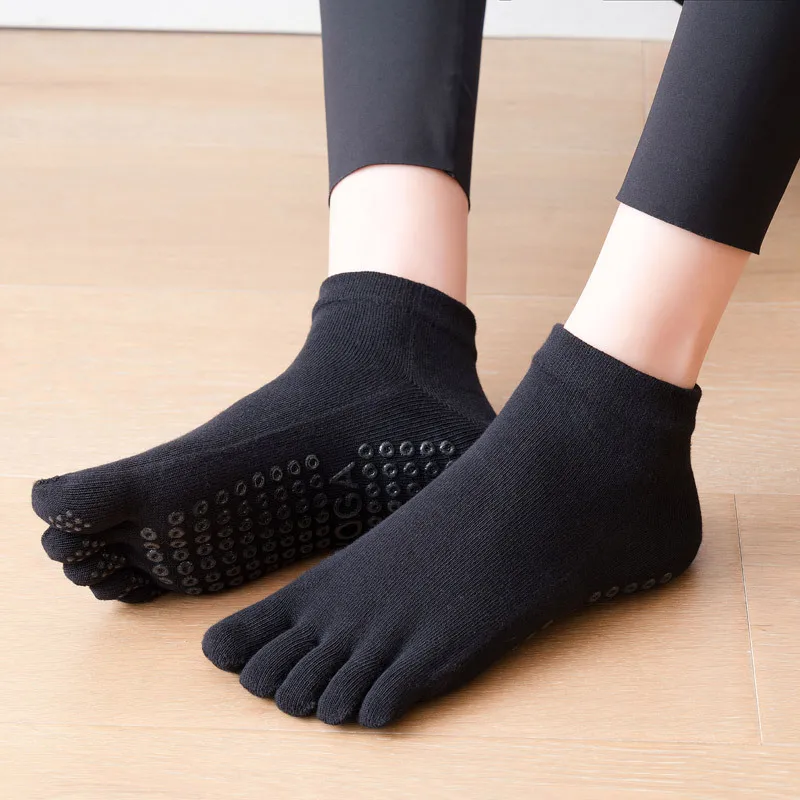 Breathable Women Pilates Socks Five Toe Silicone Non-Slip Yoga Socks Anti-Slip Ballet Dance Ladies Fitness Sports Cotton Socks
