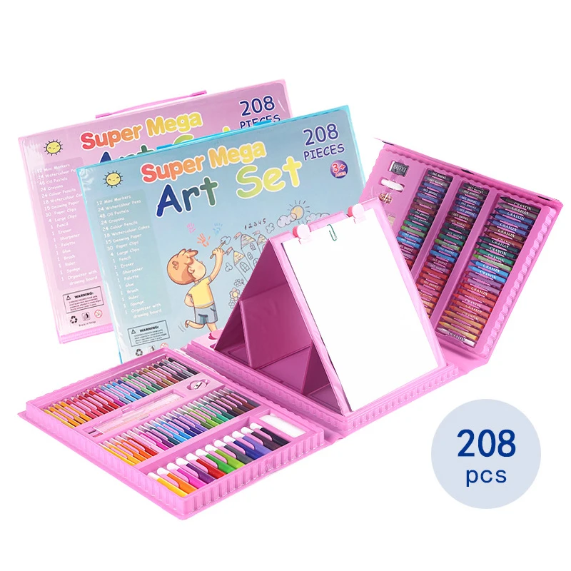 208Pcs Kids Draw Set Art Sets Colored Pencil Crayon Watercolor Pens with Drawing Board Educational Toys Gift Water Painting Art