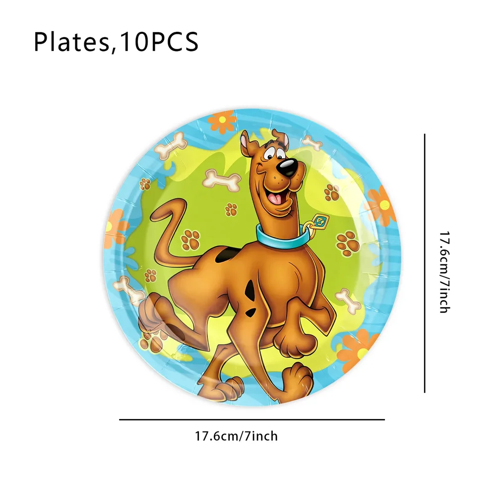 Niedliche Hunde-Geburtstagsparty-Dekoration Einweggeschirr Scooby Geburtstag Einweg-Tischdecke Teller Becher Babyparty Kinder-Partyzubehör – Detail 5