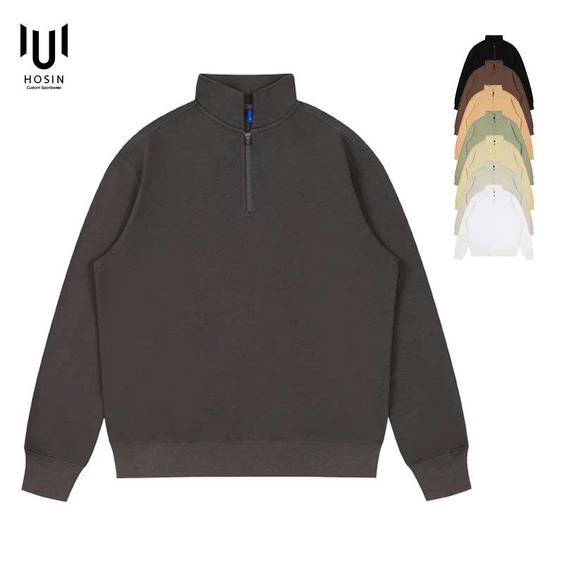 100CottonMenFleeceHalfZipUpCollarHoodieSweaterCustomPrinting