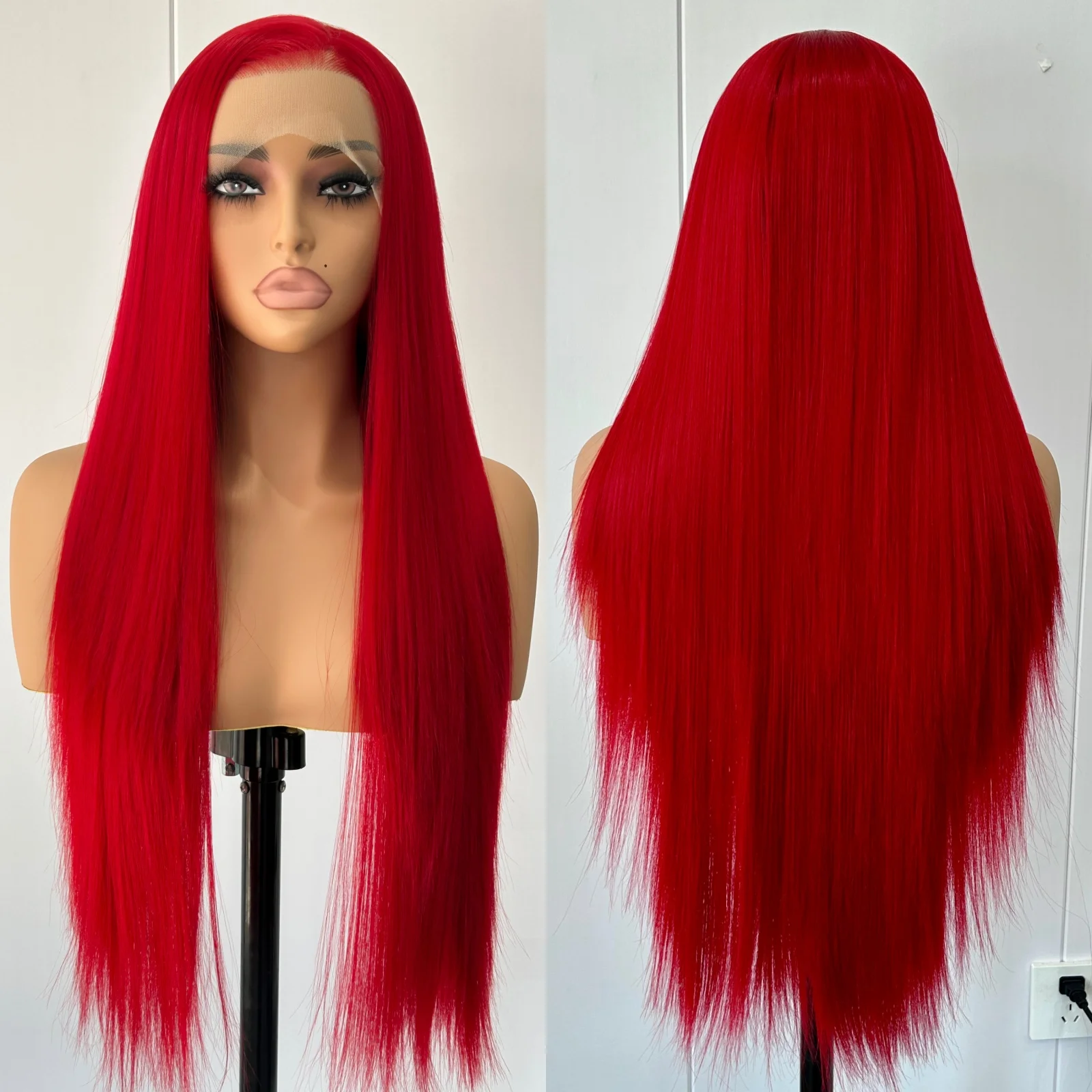 Lace Front Wig 13X4 Burgundy Red Wig Long Straight Synthetic Lace Front Wig Dark Wine Colored Hair Lace Frontal Wigs for Women Party Cosplay