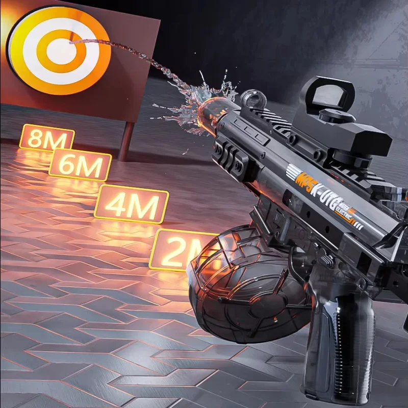 MP5K 어린이용 자동 물총, 접이식 스톡 연결 리코일 메커니즘 전동 물총, 어린이 여름 야외 장난감