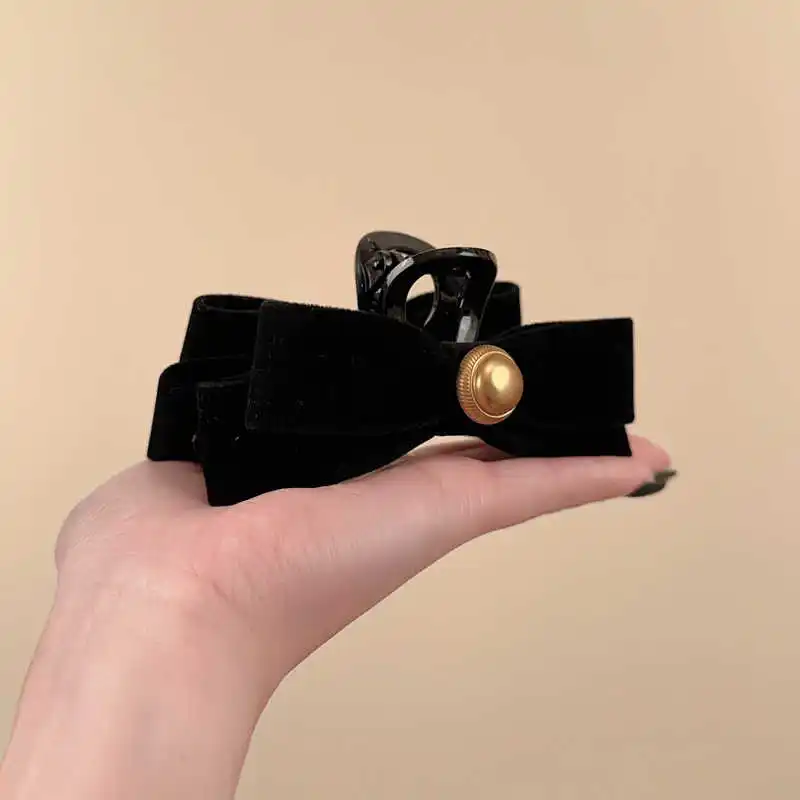 Bow Velvet Hair Claw Fashion Red Black Festival Hairpin Hair Crab For Women Gift Hair Accessories Retro Hair Crab Clip Headwea