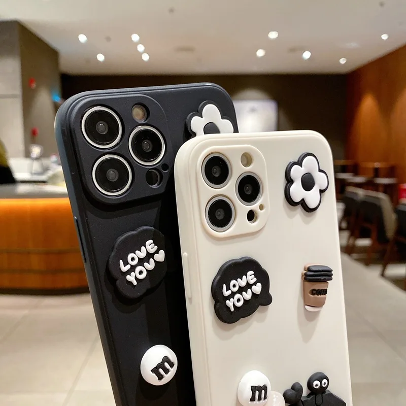 Elegant 3D Floral Soft Silicone Phone Case - Black Coal Ball Design