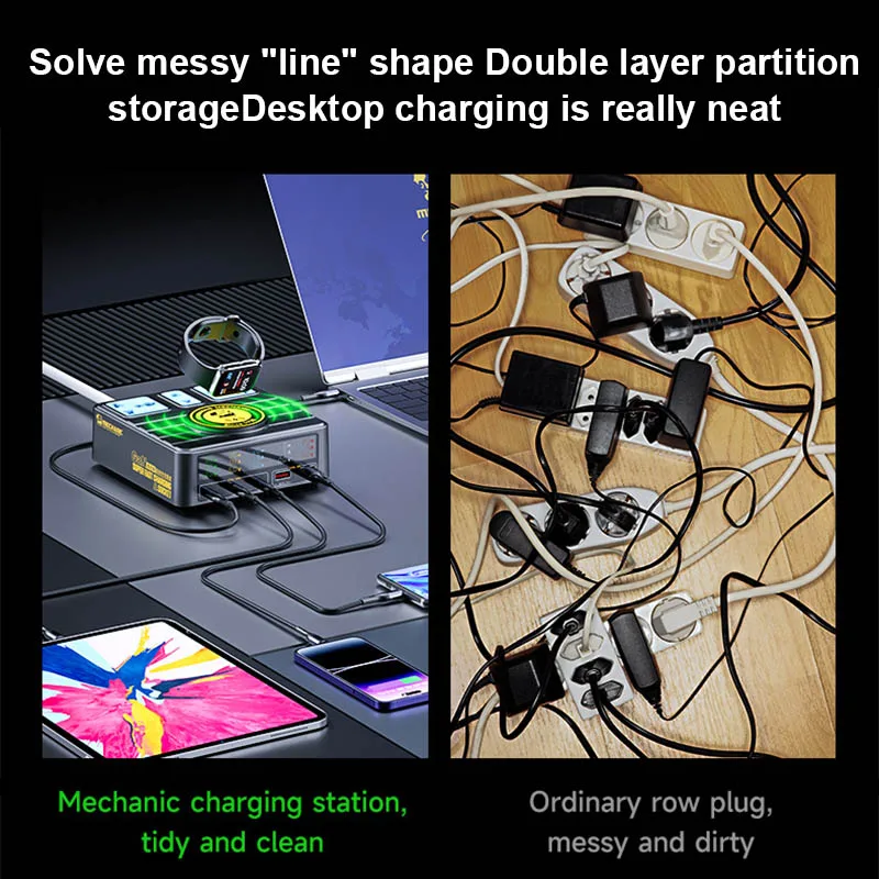 MECHANIC S-Power 갈륨 질화물 초고속 충전 소켓, 멀티 포트 충전기, 지능형 디지털 디스플레이, 마그네틱 포지셔닝