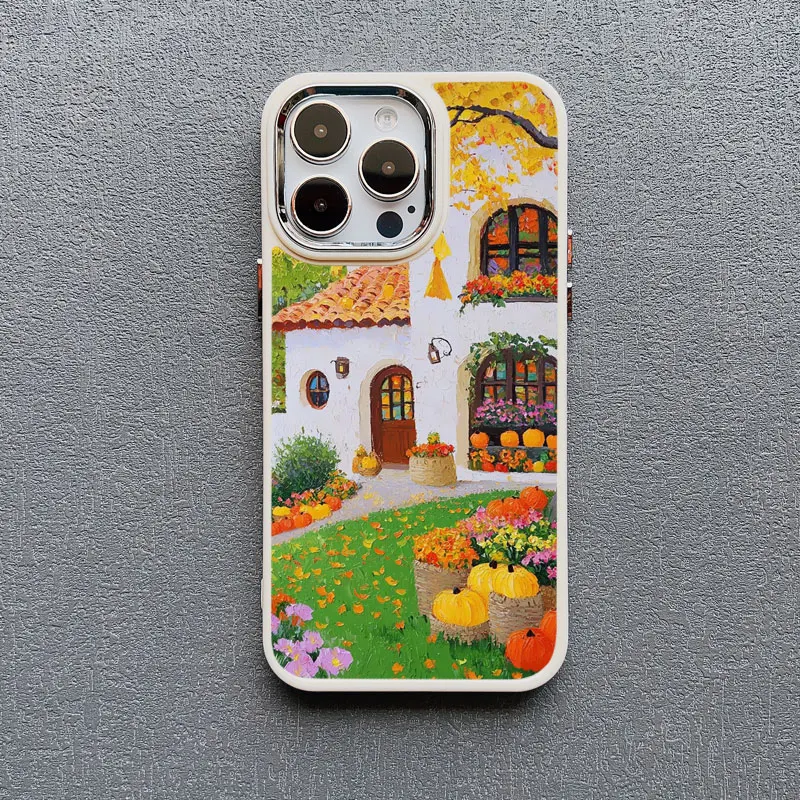 Herbst Landschaft Ölgemälde Silikon Telefon Fall Für iPhone 16 13 12 Mini 11 Pro Max 15 14 Pro Max Plus XR XS X 7 8 SE Zurück Abdeckung – Detail 1