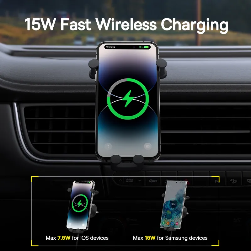 Държач за телефон за кола Baseus Безжично зарядно Зарядно за кола за монтаж на вентилационен отвор Бързо зареждане за iPhone 12 13 14 Поддръжка Xiaomi Huawei
