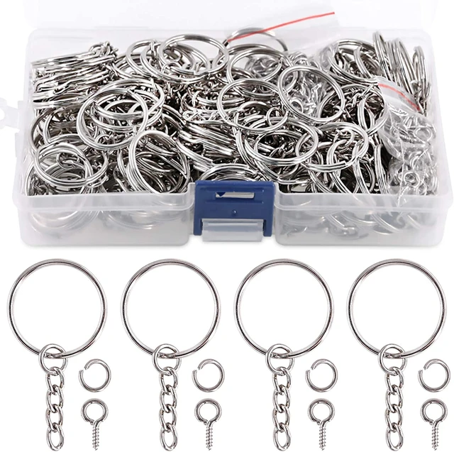 100pcs Split Key Ring With Chain 1 Inch, Split Key Ring With Chain Silver  Color Metal Split Key Chain Ring Parts With Open Jump Ring And Connector