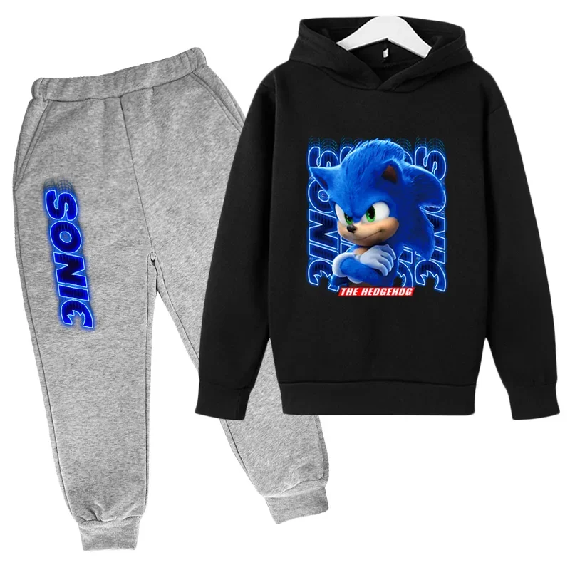 thumbnail image 1 of Conjuntos de ropa para bebés y niñas de Sonic, sudaderas con capucha y pantalones de Sonic, conjunto de 2 piezas, traje de cumpleaños de 4 a 14 años, chándales para niños, 1 of 5