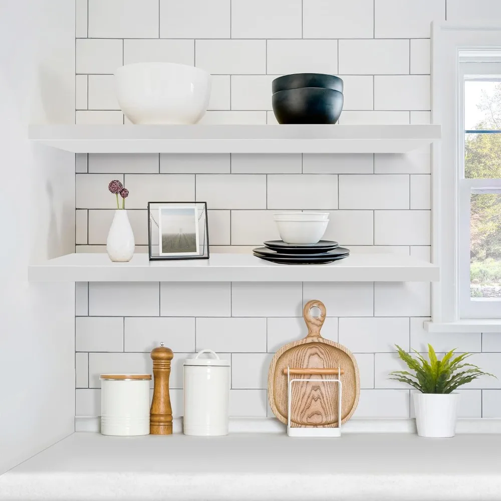 Floating Shelves for Wall - 2 Long Floating Shelves Farmhouse - 35 x 9 Inch Wall Mounted Floating Shelves for Wall, White 2