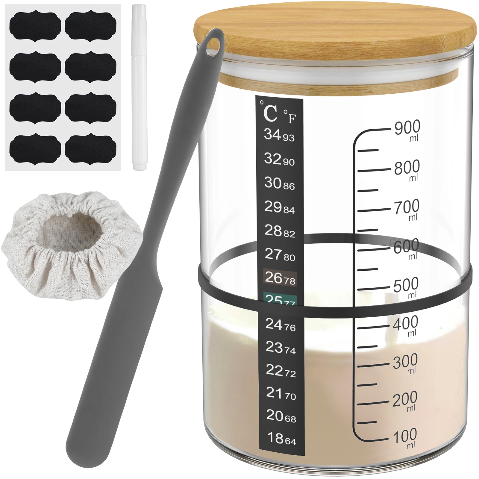 900ml Sourdough Starter Jar Kit Clear Glass Sourdough Starter Container Wide Mouth Cup For Bread Baking