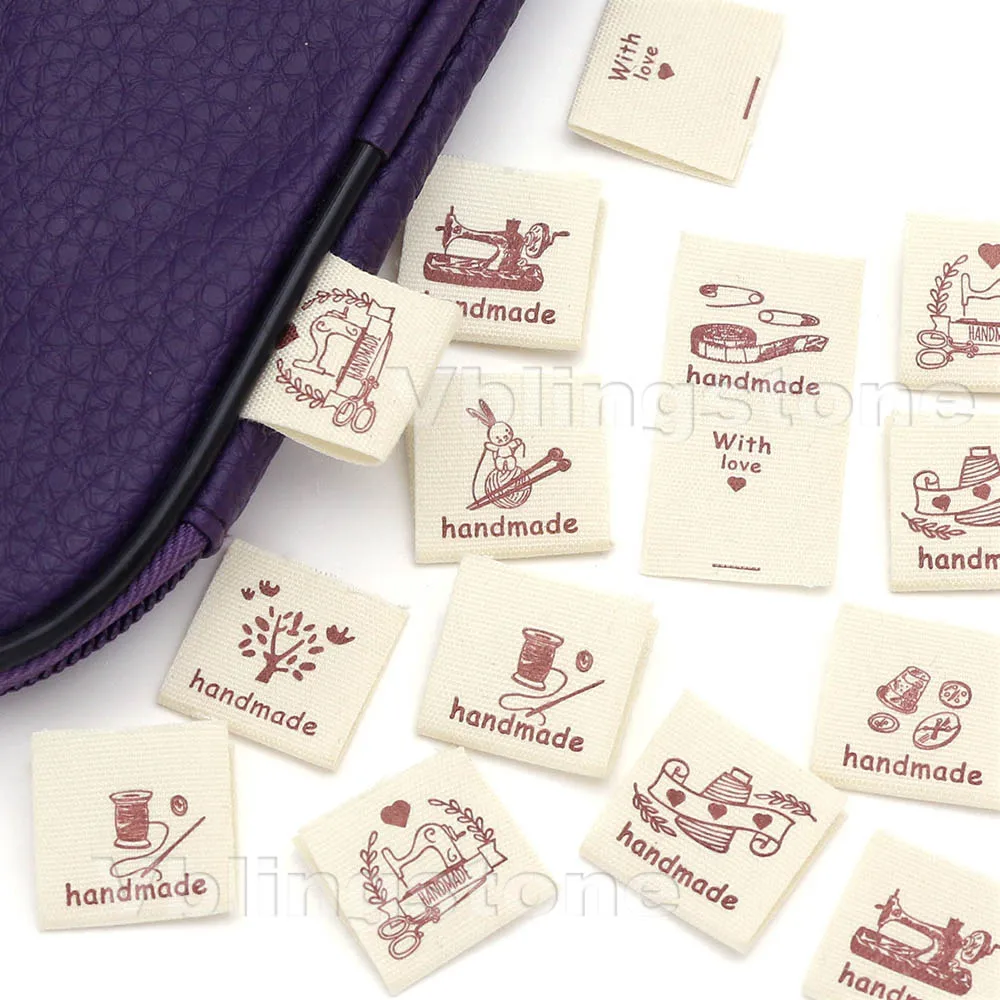 50Pcs Sewing Machine Pattern Handmade Label Fold Clothes Labels DIY Hat/Gift/Bag Decoration Sewing Accessories 20x40MM