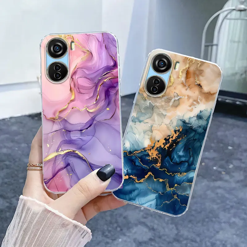 Luxury Marble Flower Transparent Soft Silicone Phone Case