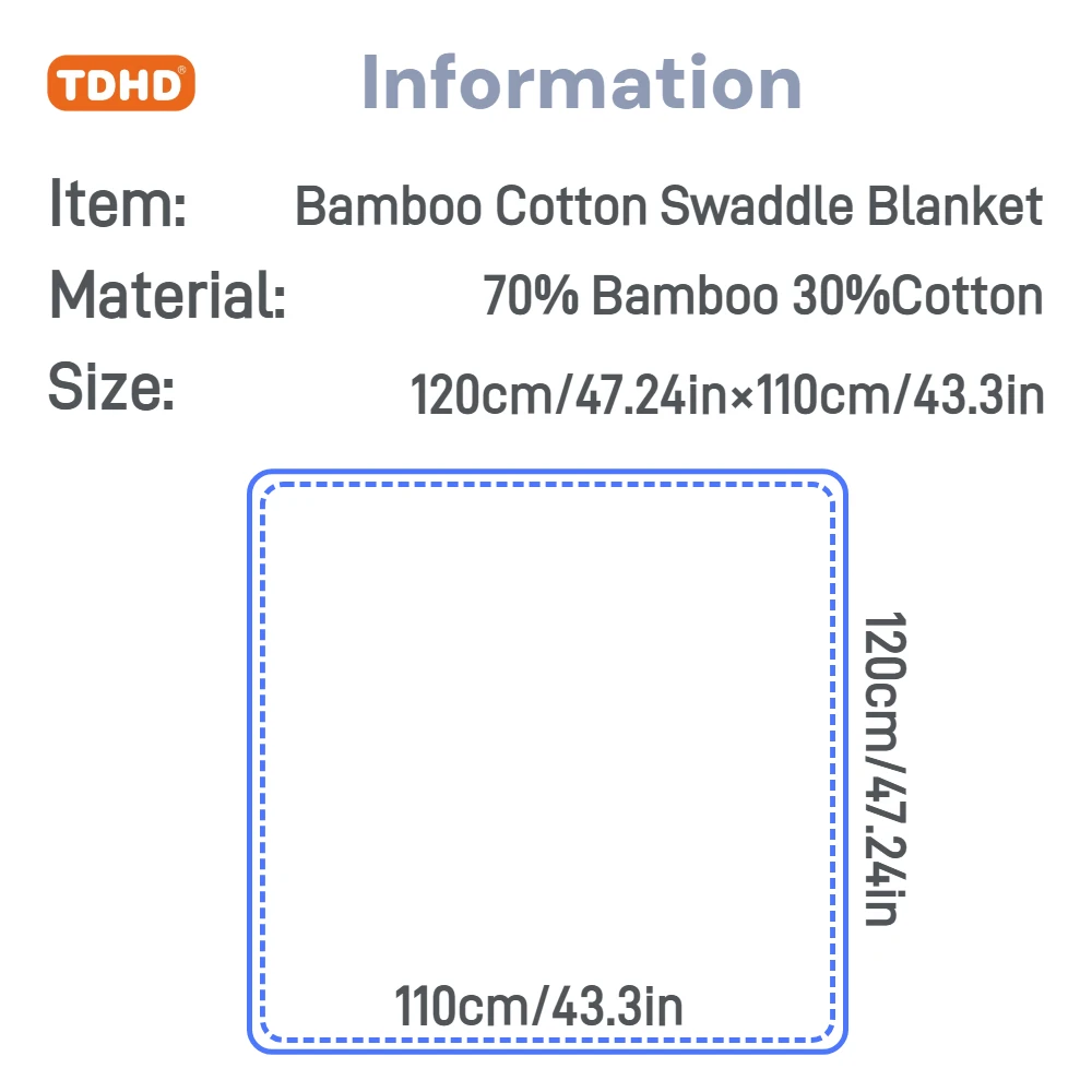 TDHD 120x110cm Bamboo Cotton Baby Muslin Swaddle Blanket Cute Soft Print Baby Towel Wrap