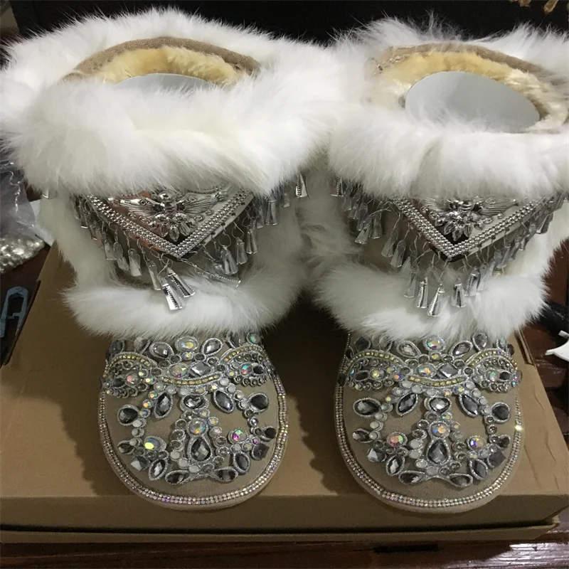 

Silver drill to hand custom velvet warm boots thick soled waterproof platform all casual large size women 36-41