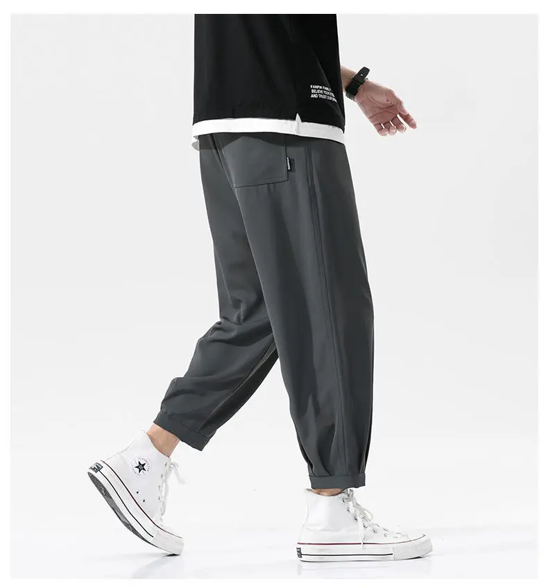 Minimal Men Fashion Work Pants Daily Commuting Plus Size Wide Leg Pants Men Drawstring Sweatpants Comfortable Sports Fitness black khakis