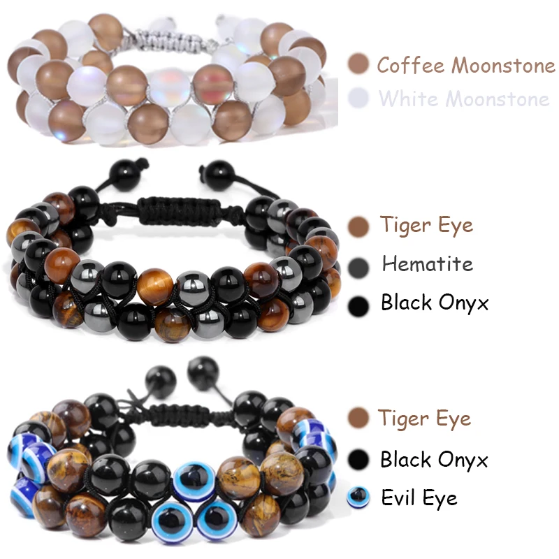 Fashion Shiny Moonstone Beads Bracelets Natural Stone Tige Eye Hematite Bracelet Lucky Evil Eye Bracelets Wealth Energy Jewelry
