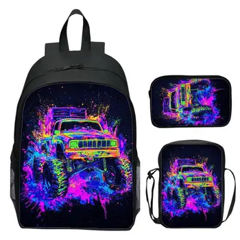 16 inch three piece set children's backpack monster truck elementary school backpack shoulder bag pencil case 1