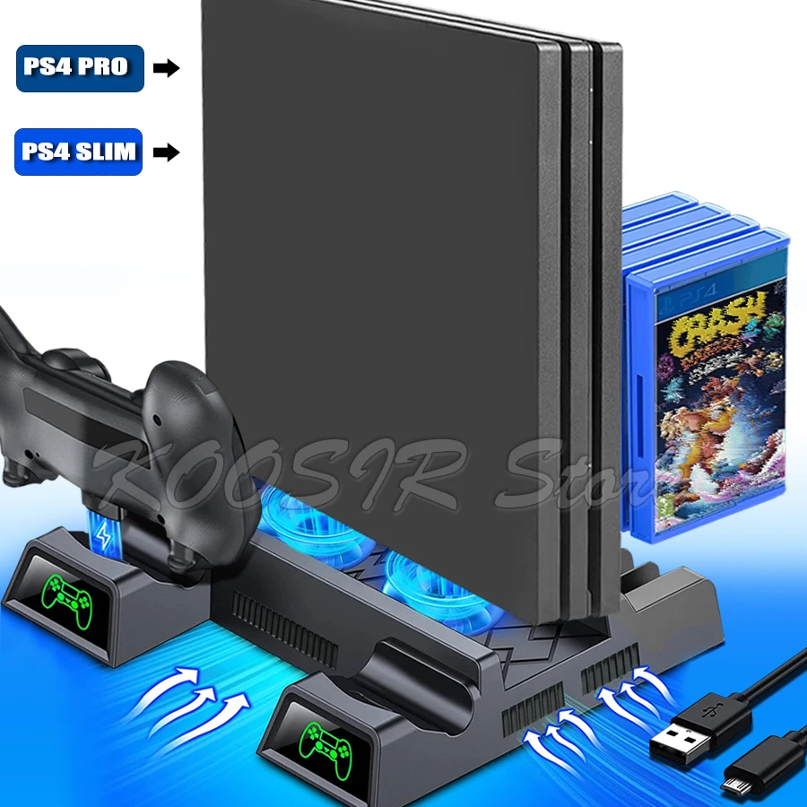 Krigsfanger renovere Mastery Vertical Cooling Stand For Sony Playstation 4 Slim Ps4 Pro Console With 2  Dualshock 4 Controller Charge Station 12 Games Bracket - Stands - AliExpress