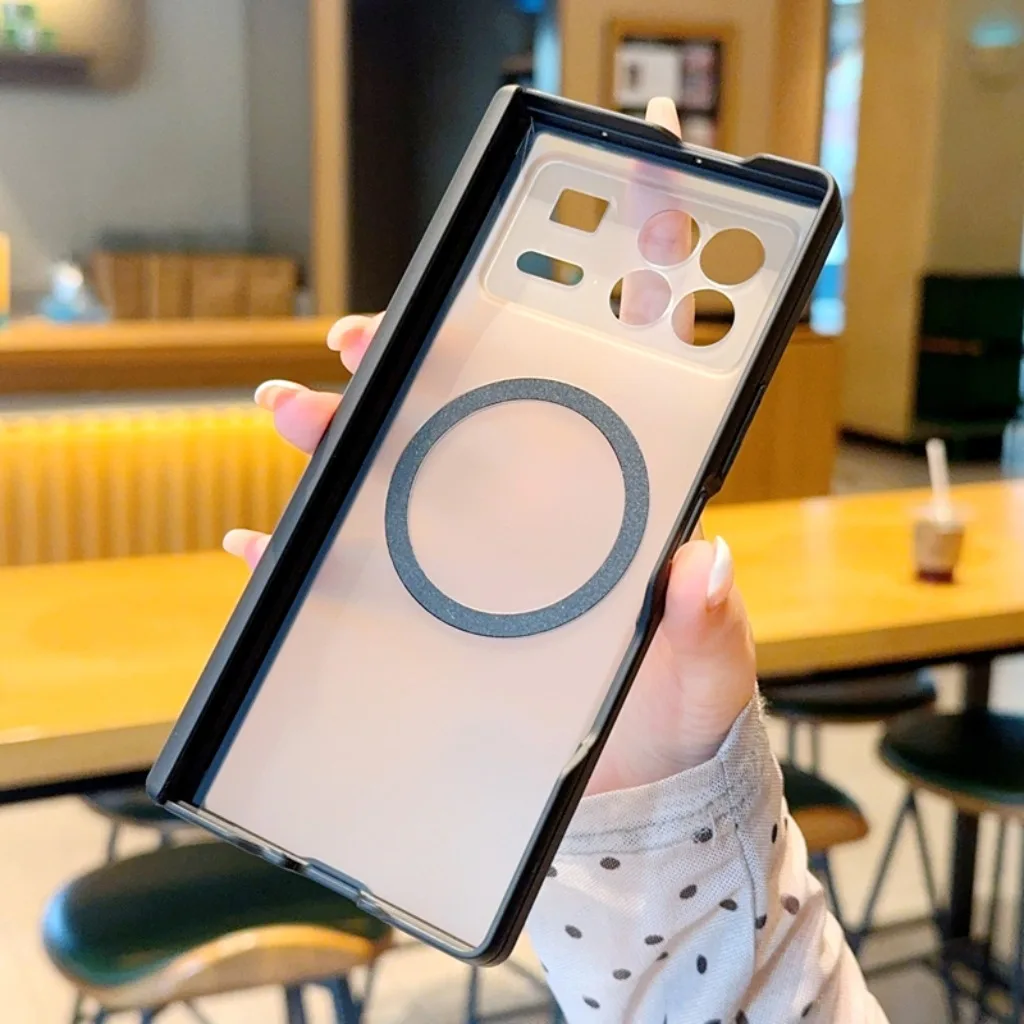 Matte Translucent Magnetic Phone Case with Full Hinge Protection - Wireless Charging & Shockproof Cover