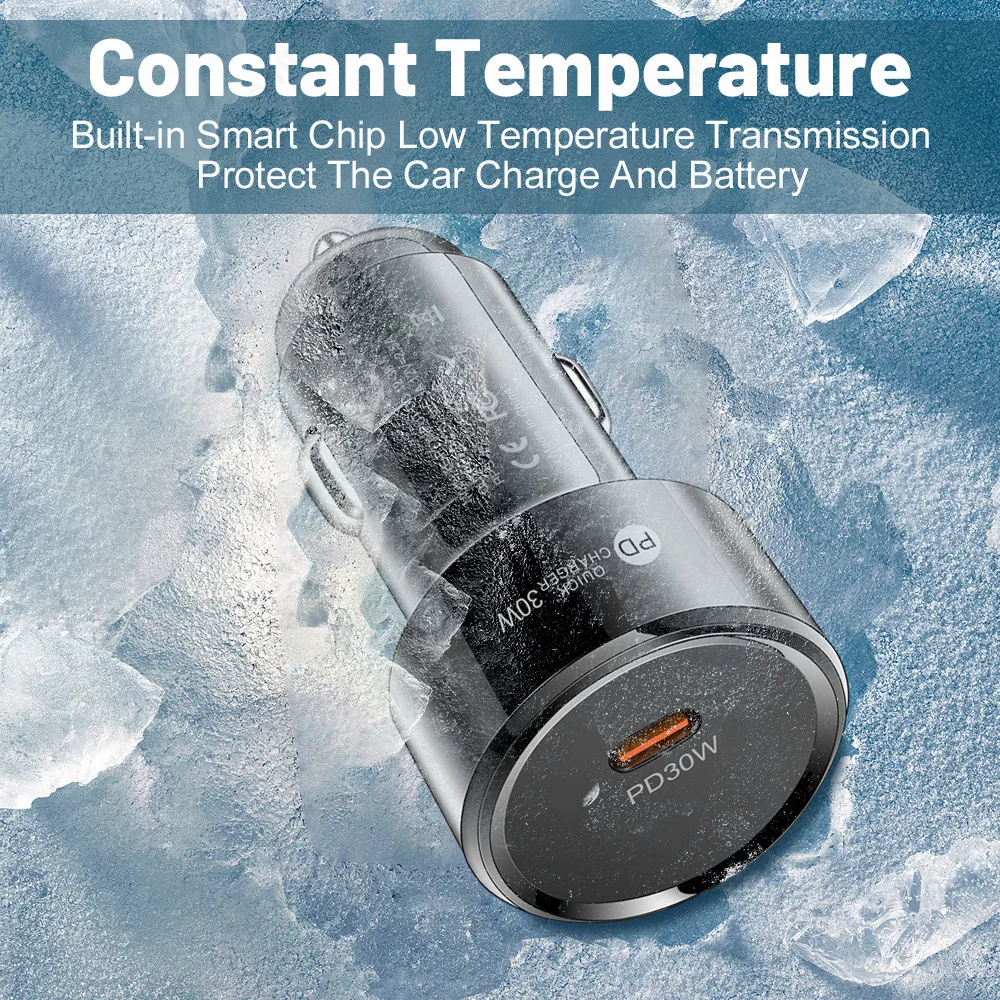 Mini Car Charger Fast Charging 30W Type C Car Mobile Phone Charger For iPhone 15 Pro Xiaomi Samsung Huawei Quick Phone Adapter