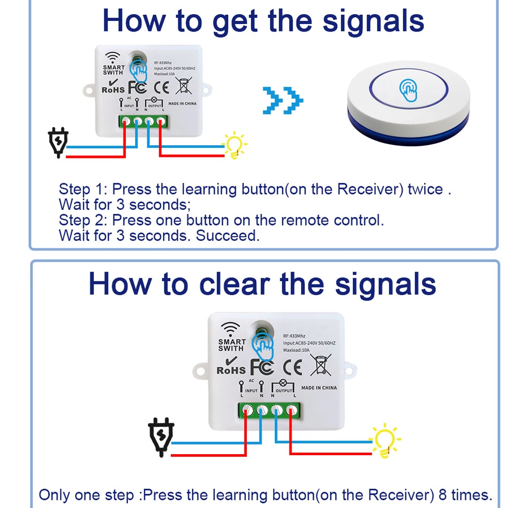 110V 220V Wireless Light Switch and 433MHz Round Panel