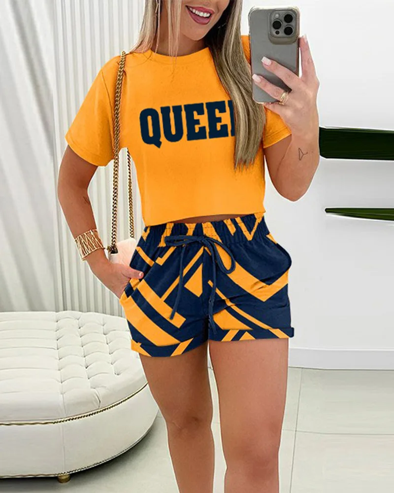 2pcs/Set Women's Short Sleeve Top And Mini Skirt, Fashionable For Summer | ChicGrl