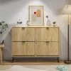 Fluted Shoe Storage Cabinet for Entryway Modern Shoe Rack Cabinet with 4 Flip Drawers Tipping Shoe Cabinet Wooden 3