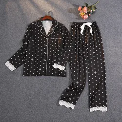 2021 NEW Women's Summer Two-piece Suit Pajamas Ice Silk Satin Thin Outwear Print Lace Pyjamas