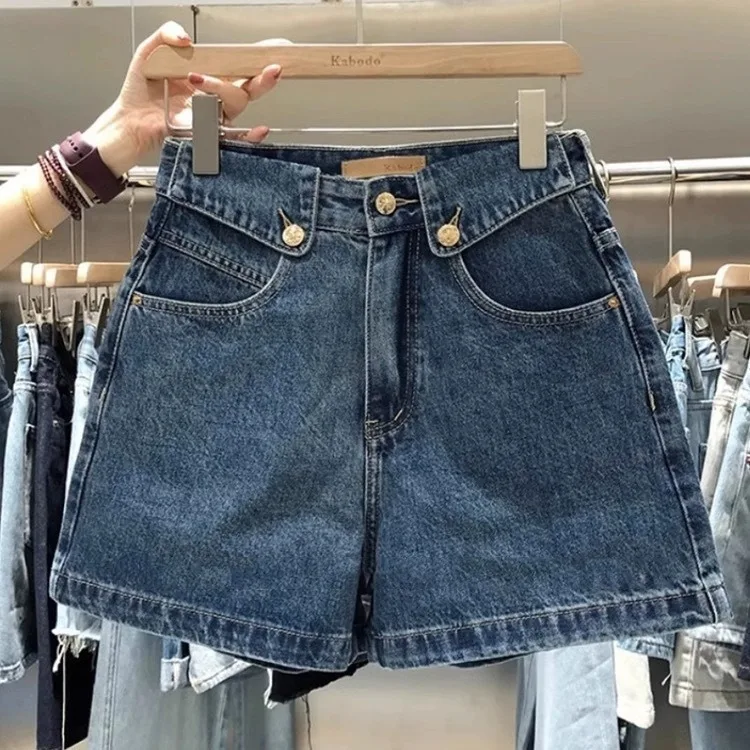 

New Summer Women High Waist Jeans Shorts Casual Female Loose Fit Denim Shorts Fashion Female Button Wigh Leg Short Pants