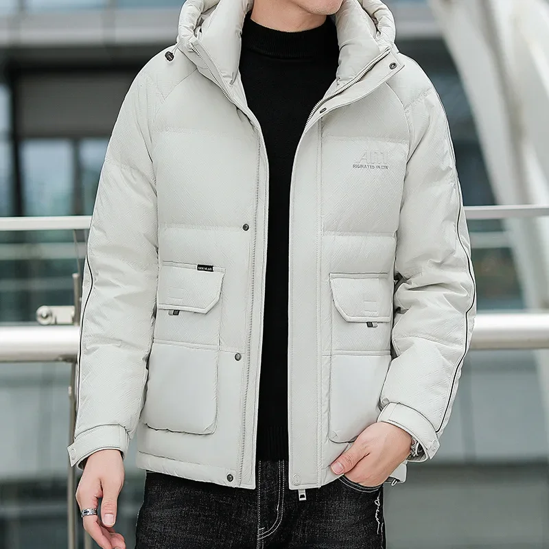 Winter New Down Coat Men's Premium Hooded White Duck Down Thickened and Warm Standing Collar Casual Bread Shirt white duck down jacket men s 2021 winter new korean loose and thickened warm hooded fur collar medium and long casual coat