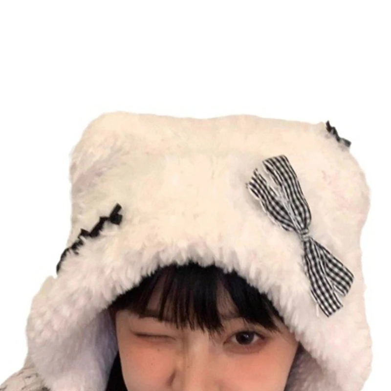 

Girls Bear Hat 2000s Furry Ears Hat Bow Bear Gifts Warm Winter Hat Drop shipping