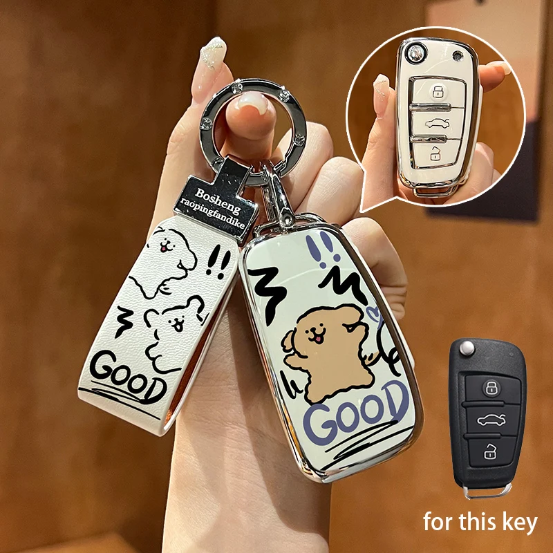 Cartoon Tpu Car Key Case Cover Shell Per Audi A3 A6 8L 8P A4 B6 B7 B8 C5 C6 4F Rs3 Q3 Q7 Tt 8L 8V S3 Accessori Portachiavi