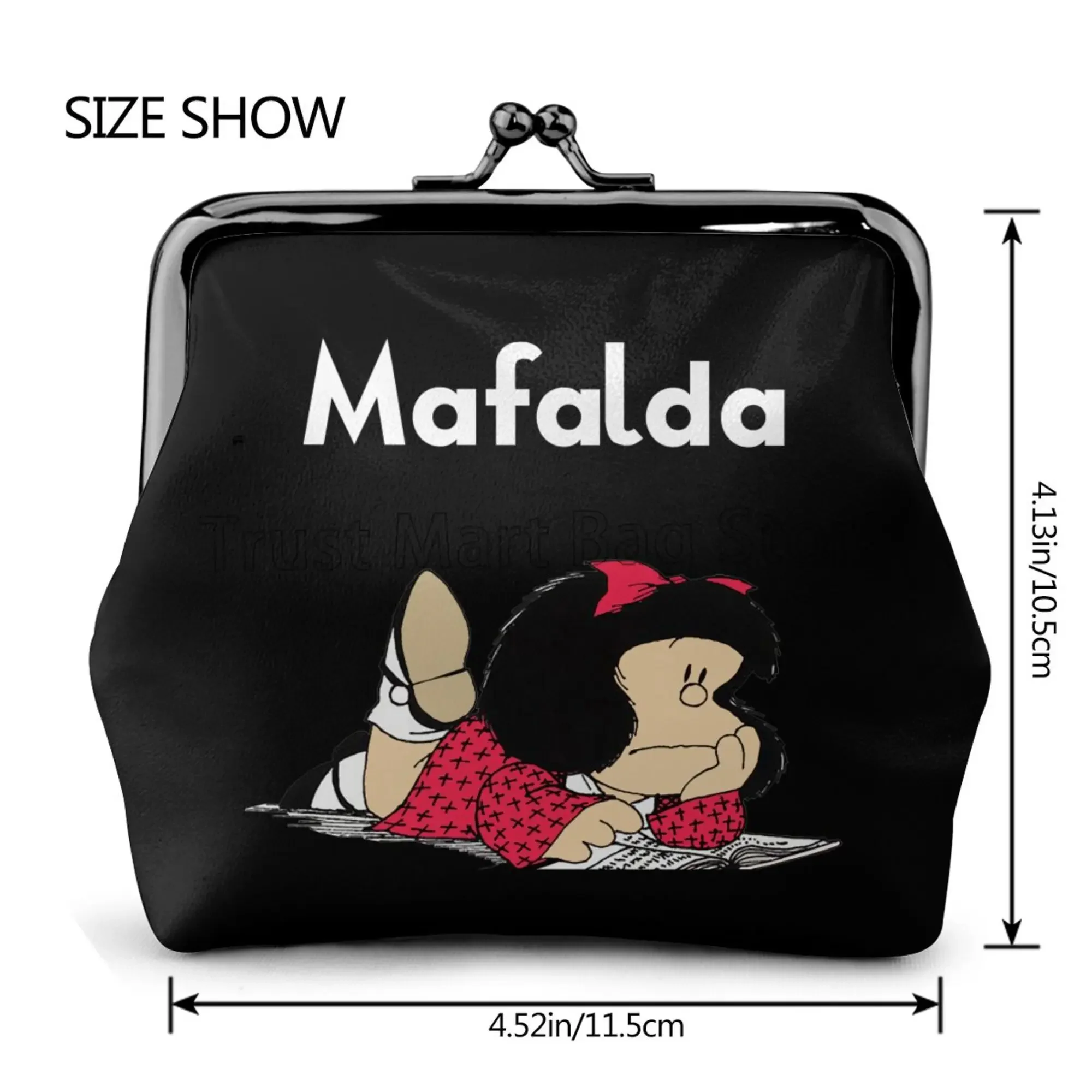 Funny Mafalda Print Leather Coin Purse Small Kiss-Lock Change Pouch Clasp Closure Buckle Wallet for Women Girls Gifts